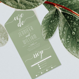 "We do" sage green script calligraphy wedding All In One Invitation