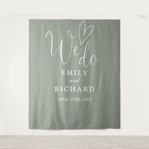We Do Sage Green Wedding Photo Backdrop Tapestry