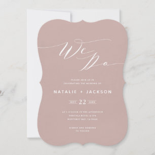 We Do salmon pink script text elegant wedding Announcement