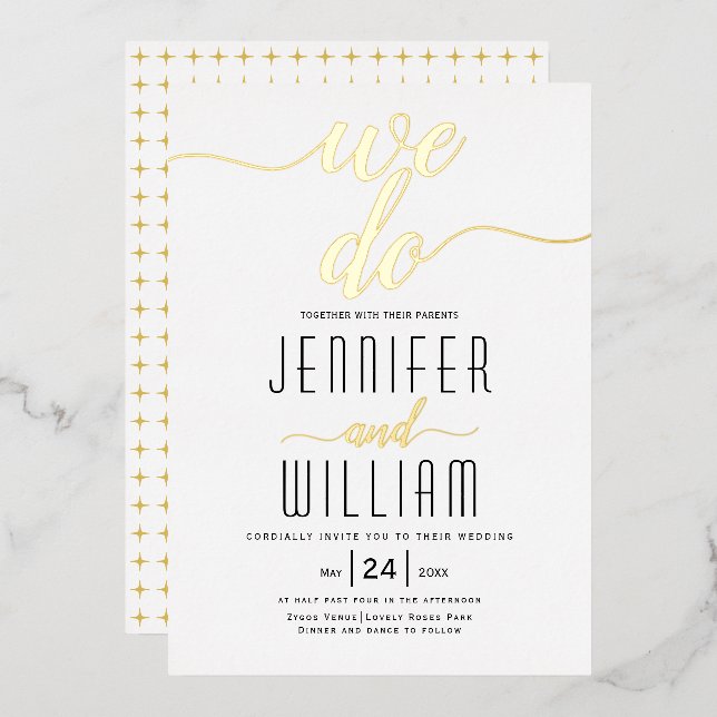"We do" script calligraphy wedding real gold (Front/Back)