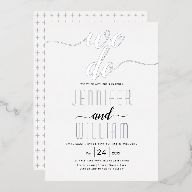 "We do" script calligraphy wedding real silver (Front/Back)