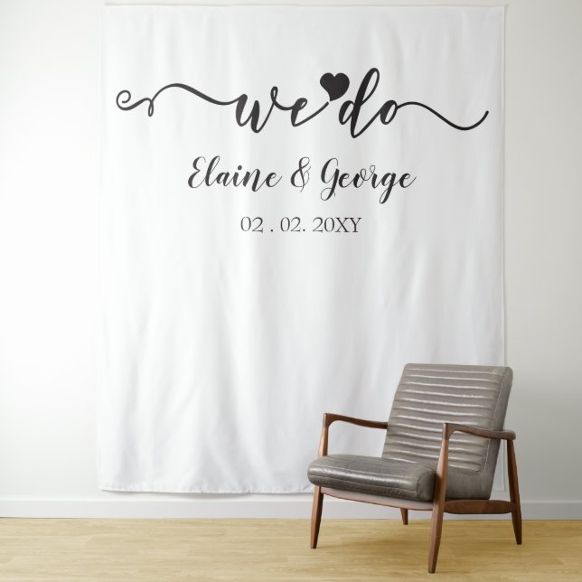 We Do Script Heart Wedding Photo Prop Backdrop Tapestry (In Situ)