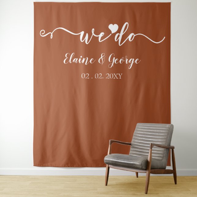 We Do Script Heart Wedding Photo Prop Backdrop Tapestry (In Situ)