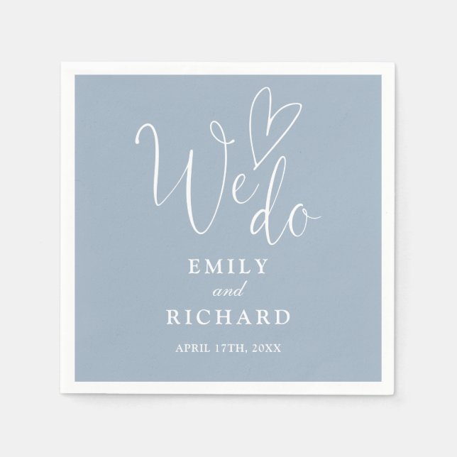 We Do Script Love Heart Dusty Blue Wedding Napkin (Front)