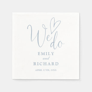 We Do Script Love Heart Dusty Blue Wedding Napkin