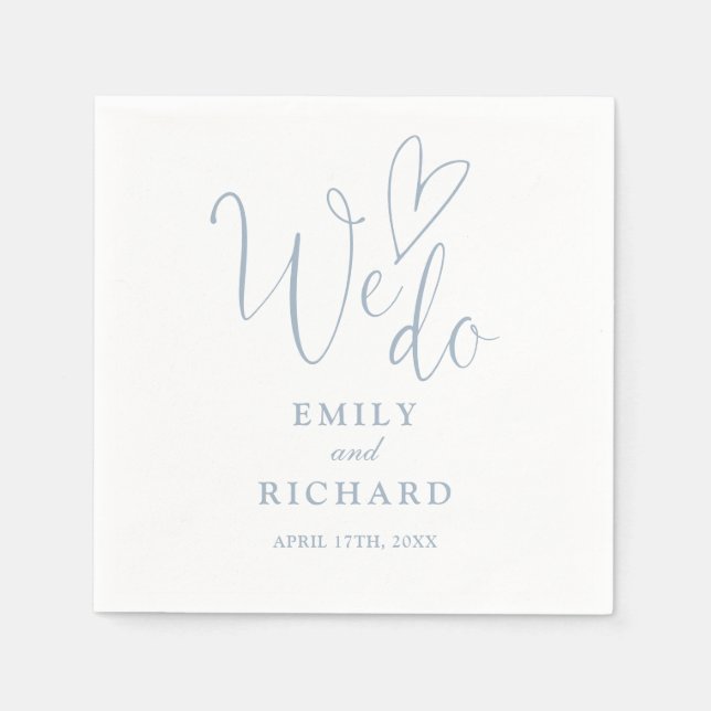 We Do Script Love Heart Dusty Blue Wedding Napkin (Front)