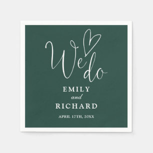 We Do Script Love Heart Emerald Green Wedding Napkin
