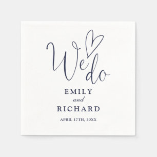 We Do Script Love Heart Navy Blue Wedding Napkin
