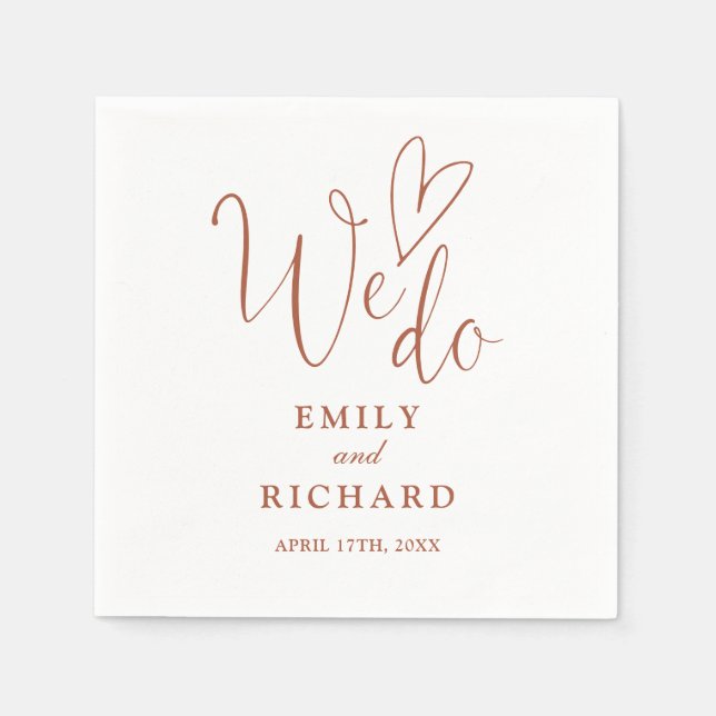 We Do Script Love Heart Terracotta Wedding Napkin (Front)
