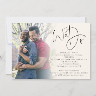 We Do Script Photo QR Code Gay Cream Wedding Invitation