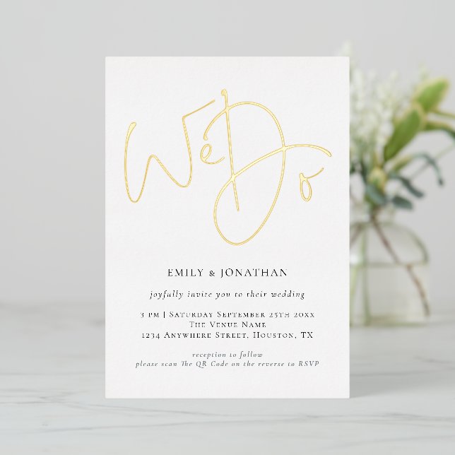 We Do Script QR Code Real Gold Foil Wedding  (Standing Front)