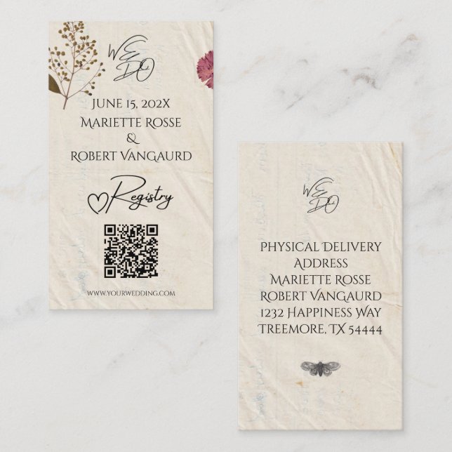WE DO Shabby Chic Wedding Pressed Flower Registry Enclosure Card (Front/Back)
