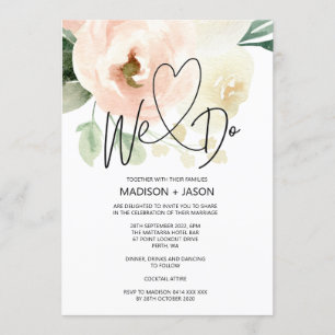 We Do Simple Modern Wedding Blush Floral Invitation