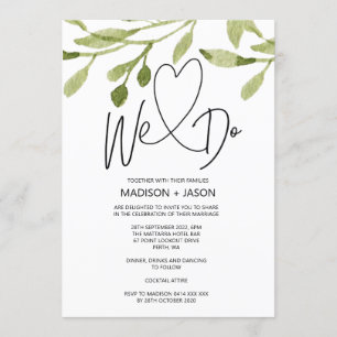 We Do Simple Modern Wedding Greenery Eucalyptus Invitation