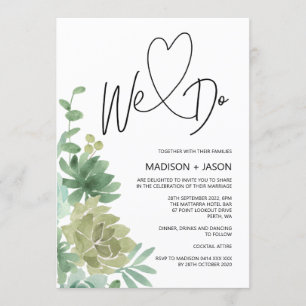 We Do Simple Modern Wedding Greenery Succulents Invitation