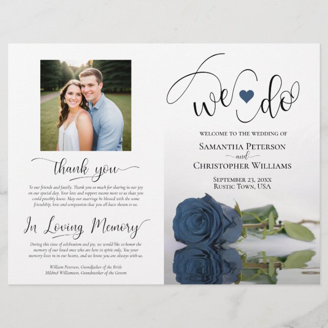 We Do! Steel Blue Rose Modern Wedding Program (Front)