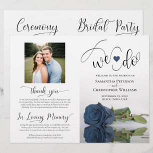 We Do! Steel Blue Rose Modern Wedding Program