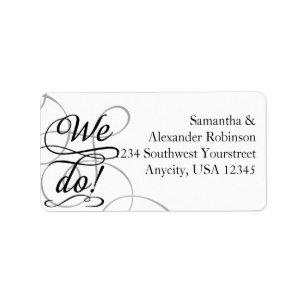 We Do, Swirly Black and White Wedding Label
