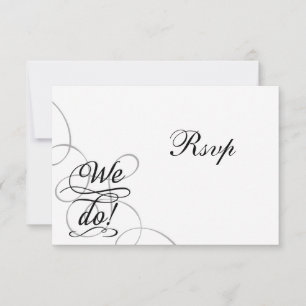 We Do, Swirly Black and White Wedding RSVP Card