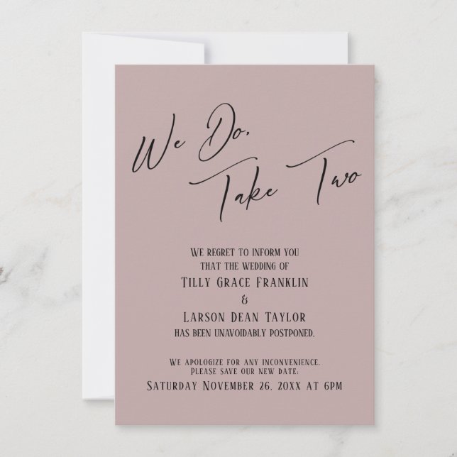 We Do, Take Two: Delayed Wedding Dusty Rose Invitation (Front)