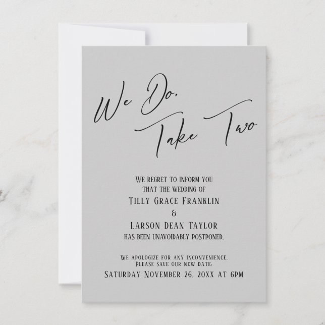 We Do, Take Two: Delayed Wedding Light Grey Invitation (Front)