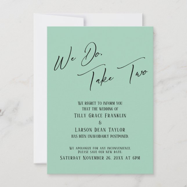 We Do, Take Two Delayed Wedding Light Pastel Green Invitation (Front)