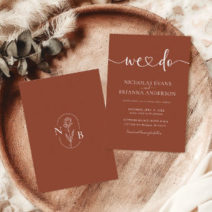 We Do Terracotta Minimalist Wedding Monogram Invitation