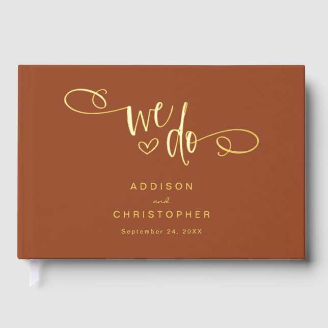 We Do Terracotta Wedding Gold Foil Guestbook (Front)