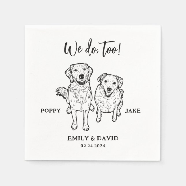 We Do Too Golden Retriever Sketch Dog Wedding Napkin (Front)