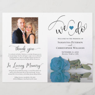 We Do! Turquoise Blue Rose Modern Wedding Program