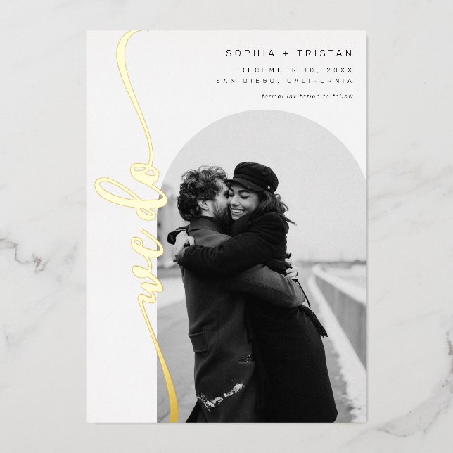 We do Vertical Arch Photo Save the Date (Front)