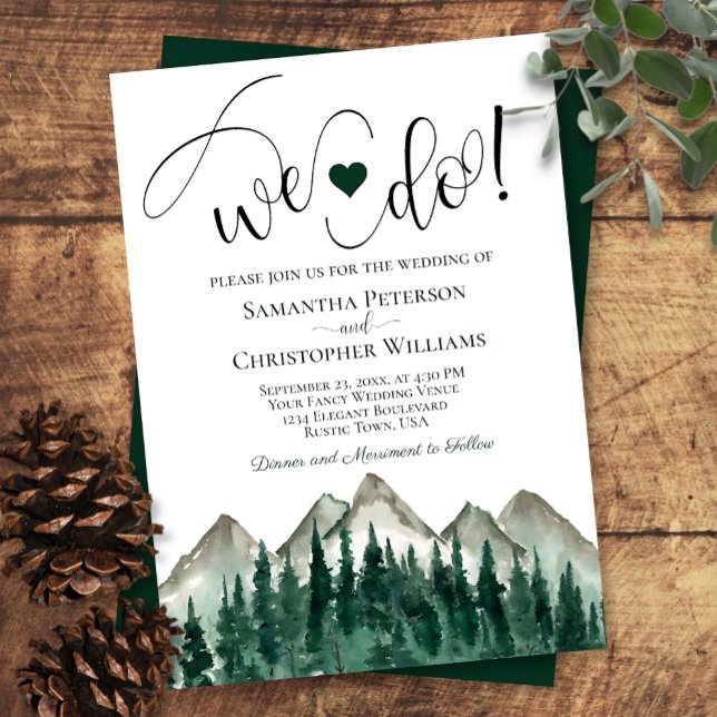 We Do! Watercolor Mountains & Pines Rustic Wedding Invitation (Creator Uploaded)
