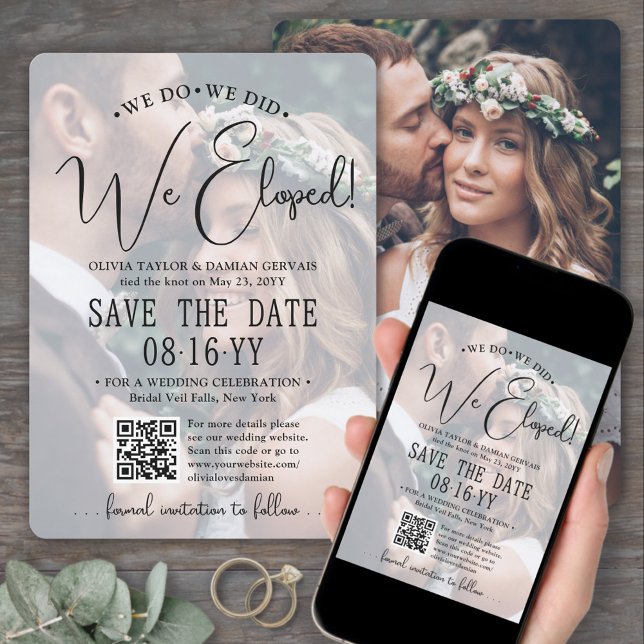 We Do We Did We Eloped! QR Code Wedding Reception Save The Date (Creator Uploaded)