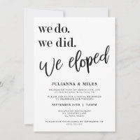 We Do We Did We Eloped Wedding Reception Invitatio