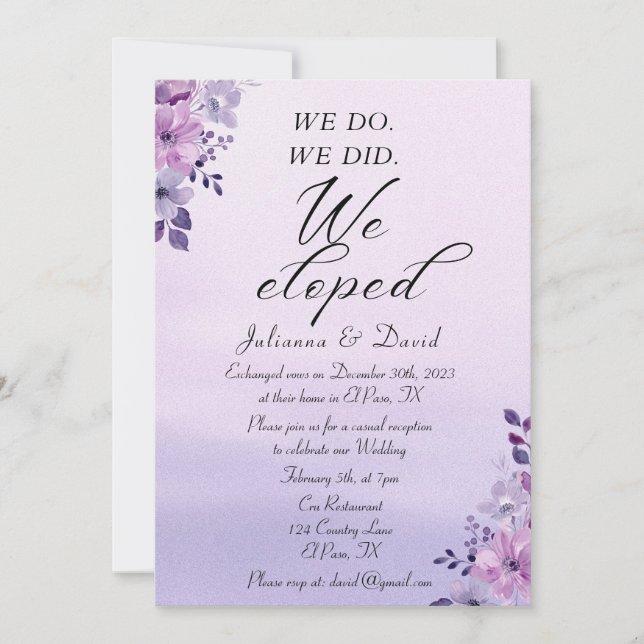 We Do We Did We Eloped Wedding Reception Invitation (Front)