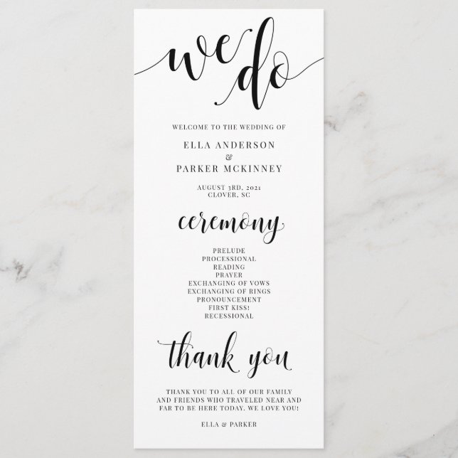 We Do Wedding Ceremony Program Programme (Front)
