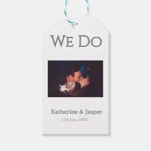 We do wedding engagement green couple photo name d gift tags
