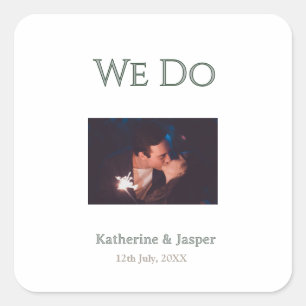 We do wedding engagement green couple photo name d square sticker