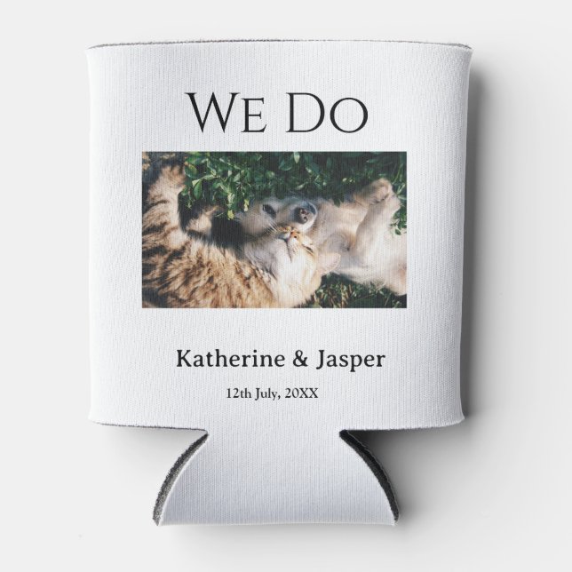 We do wedding engagement pet name photo date coupl can cooler (Front)