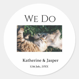 We do wedding engagement pet name photo date coupl classic round sticker