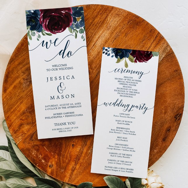 We Do Wedding Program Burgundy Navy Programme (Creator Uploaded)