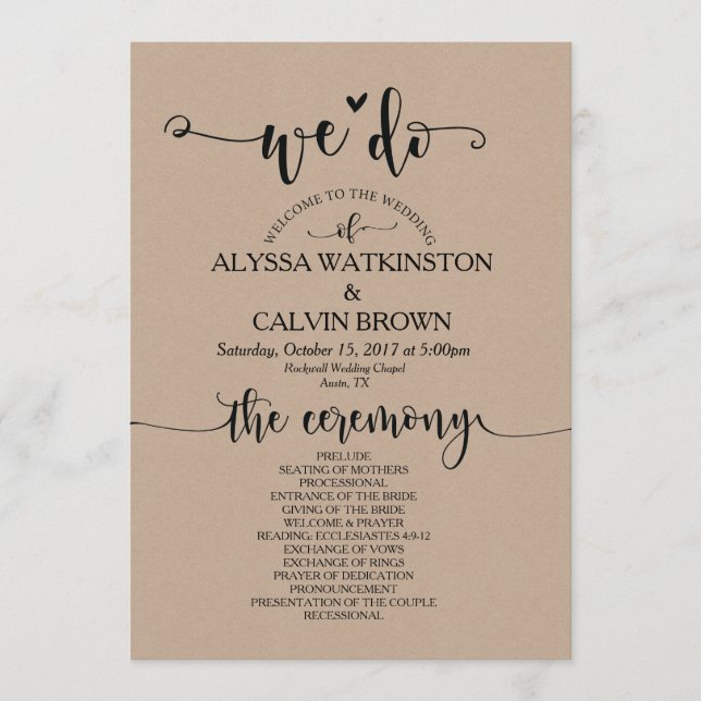We do wedding program card 5x7 design v3 (Front)