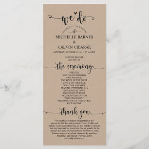 We do Wedding program card in rustic fawn theme