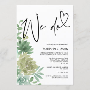 We Do Wedding Simple Modern Greenery Succulents Invitation