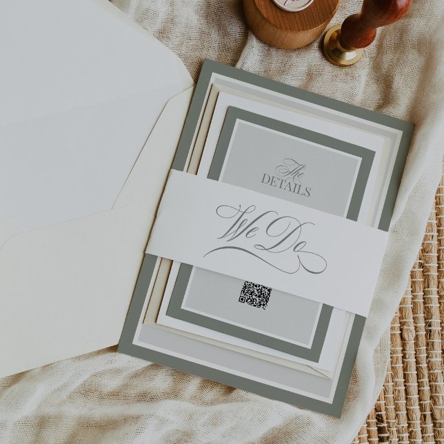 We Do | White and Sage Green Calligraphy Wedding Invitation Belly Band (Creator Uploaded)