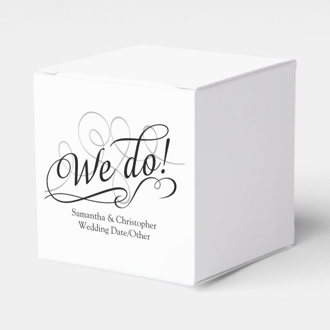 We do, White Wedding Swirl Personalised Favour Tin Box (Front Side)