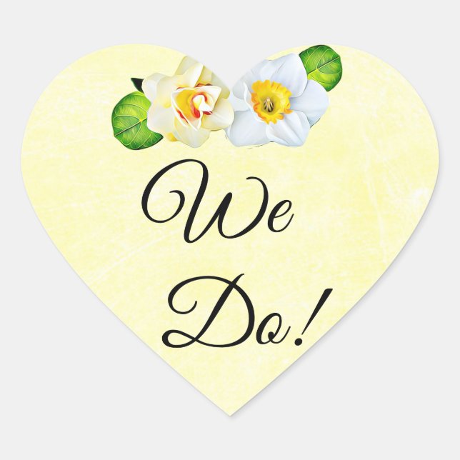 We Do, Yellow Daffodil Wedding Heart Sticker (Front)