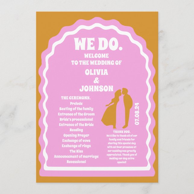 We Do Yellow Retro Arch Wedding Order of Service Programme (Front)