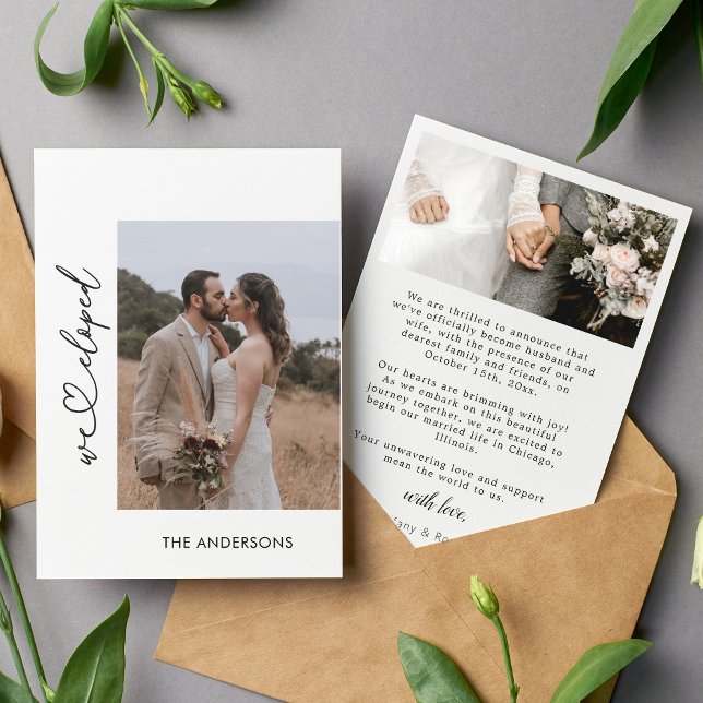 We Eloped 2 Photo Script Wedding Announcement  (Creator Uploaded)