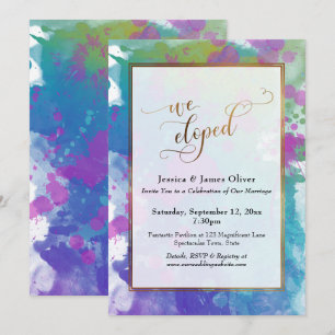 We Eloped Abstract Colourful Paint Splatters Gold Invitation